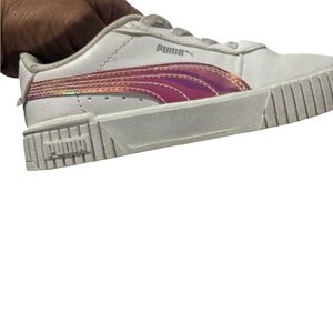 Puma White Sneakers with Pink Stripe